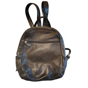 Libaire Black Leather Backpack Bag, Adjustable Straps Zip Close Pockets Spft